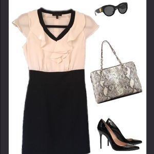 The Limited  Cream/Black Ruffled V-neck Work Dress
